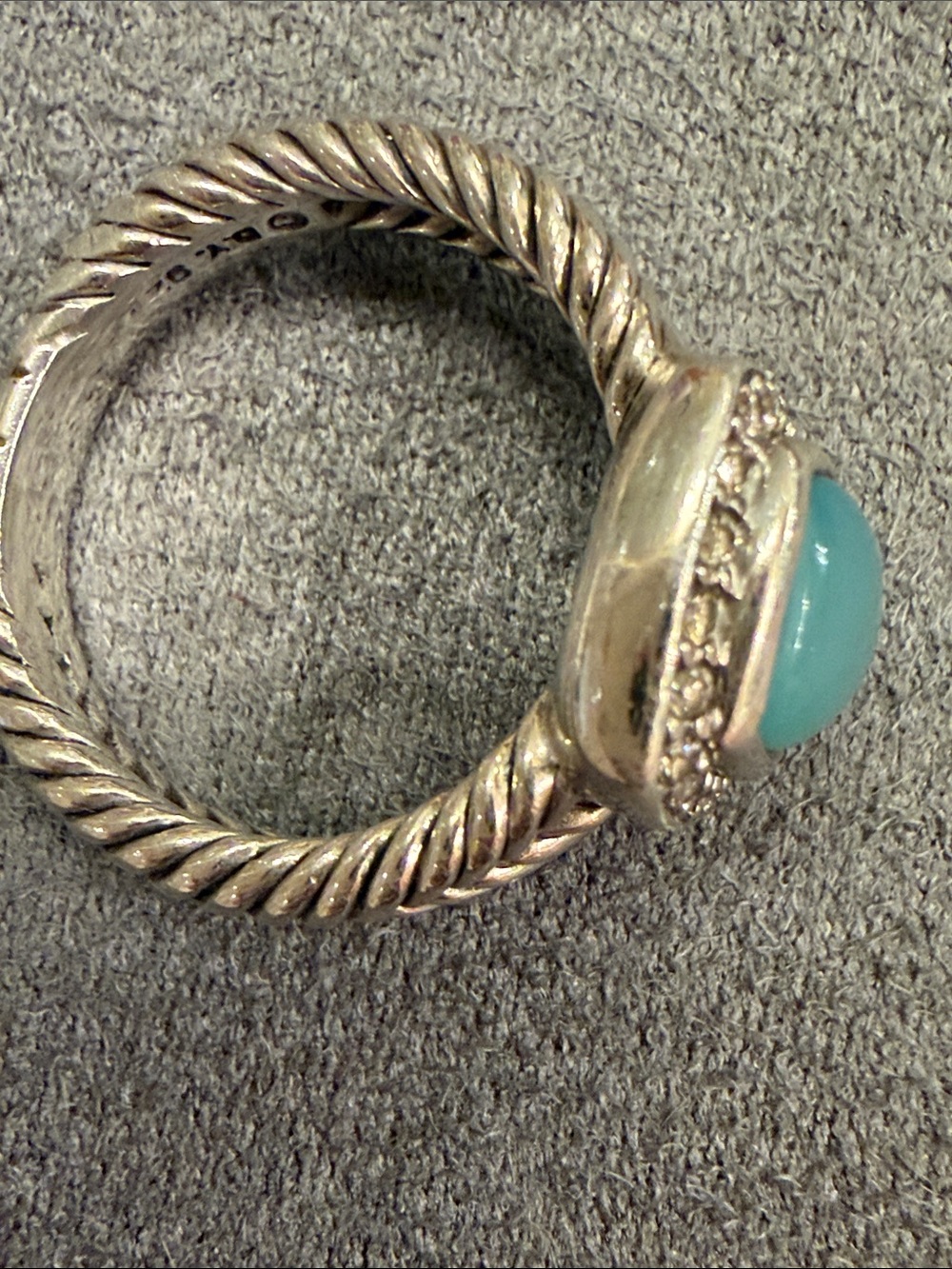 David Yurman Blue Chalcedony Cable Stack Ring with Pavé Halo - Picture 7 of 9